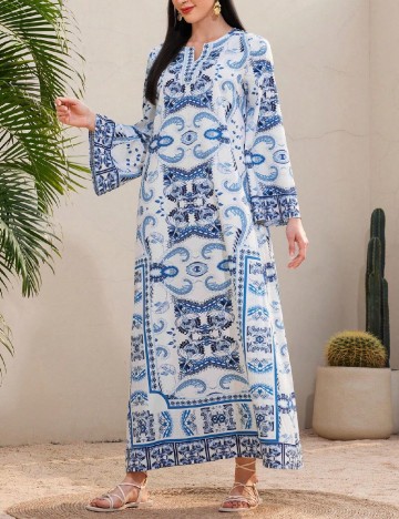 Rochie lunga SHEIN, alb/albastru