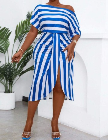 Rochie medie SHEIN CURVE, albastru/alb