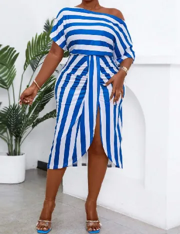 Rochie medie SHEIN CURVE, albastru/alb