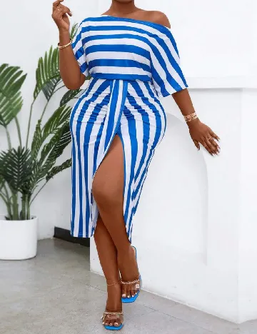 Rochie medie SHEIN CURVE, albastru/alb