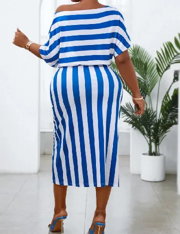 Rochie medie SHEIN CURVE, albastru/alb