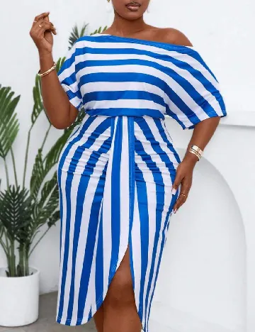 Rochie medie SHEIN CURVE, albastru/alb