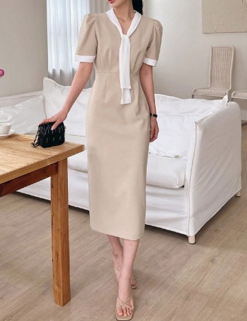 Rochie medie Dazy, crem