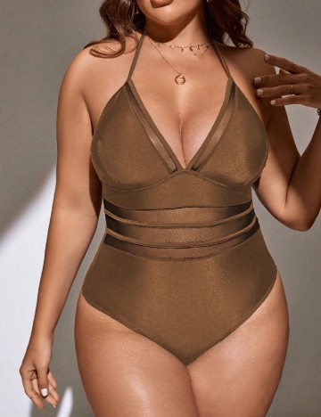 Costum de baie SHEIN CURVE, maro