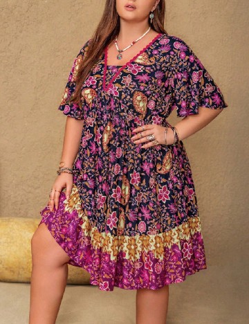 Rochie scurta Rusttydustty Plus Size, mix culori