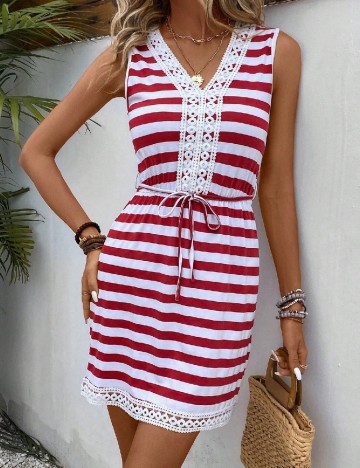 Rochie scurta SHEIN, alb/rosu