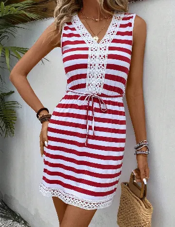 Rochie scurta SHEIN, alb/rosu