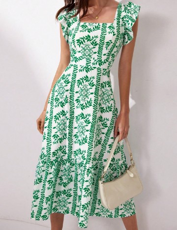 Rochie medie SHEIN, alb/verde