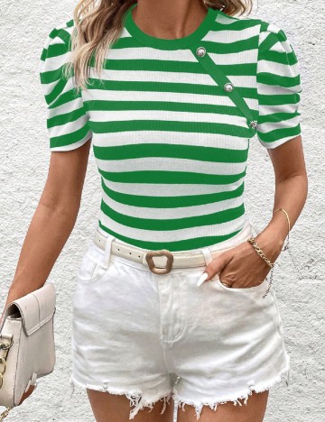 Tricou SHEIN, alb/verde