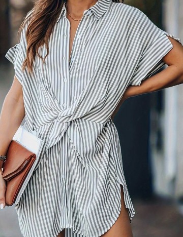 Rochie scurta SHEIN, alb/gri
