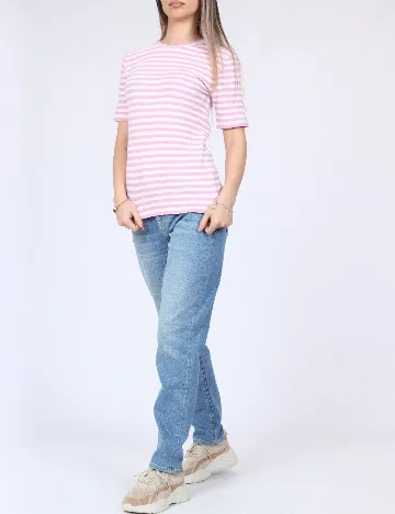 Tricou Pieces, alb/roz