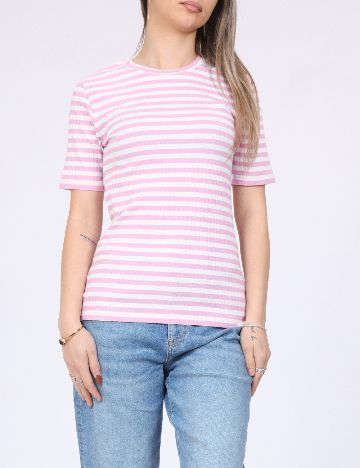 Tricou Pieces, alb/roz