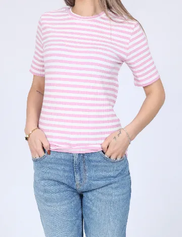 Tricou Pieces, alb/roz