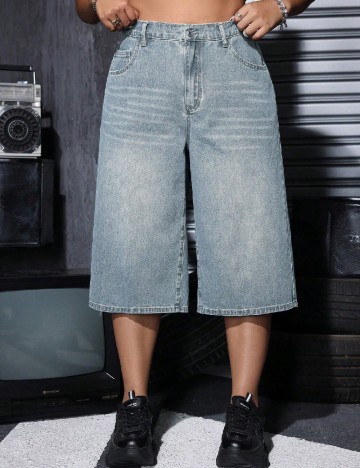 Pantaloni trei sferturi SHEIN CURVE, albastru