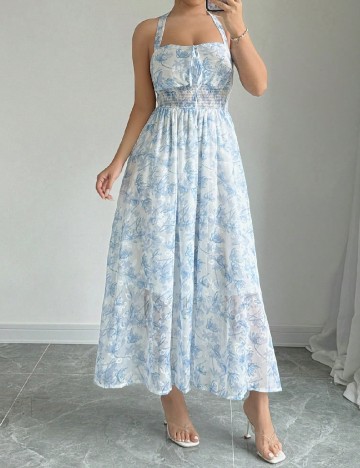 Rochie medie SHEIN, alb/albastru