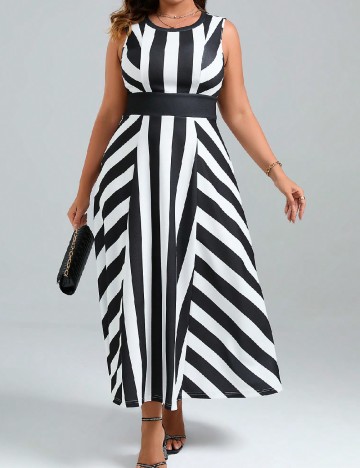 Rochie lunga SHEIN CURVE, alb/negru