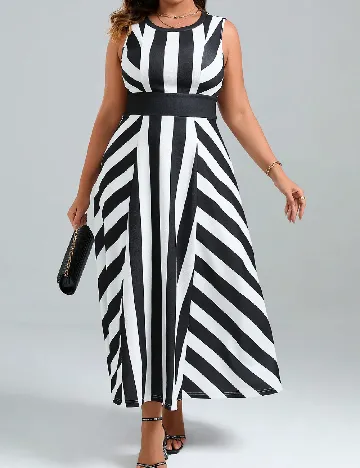Rochie lunga SHEIN CURVE, alb/negru