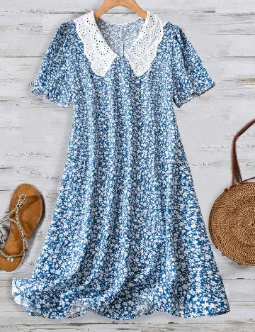 Rochie scurta SHEIN, albastru/alb