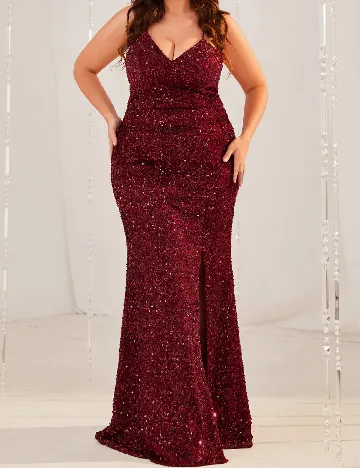 Rochie lunga Giffniseti Plus Size, visiniu