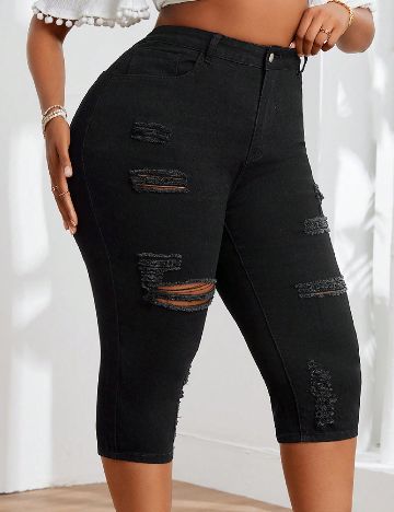 Pantaloni trei sferturi SHEIN CURVE, negru