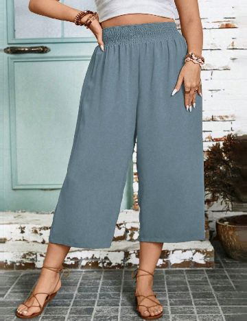Pantaloni trei sferturi SHEIN CURVE, albastru