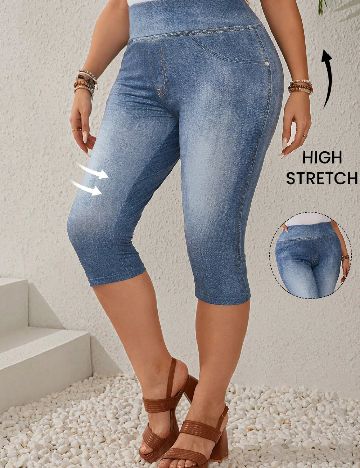 Pantaloni trei sferturi SHEIN CURVE, albastru