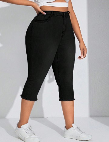 Pantaloni trei sferturi SHEIN CURVE, negru