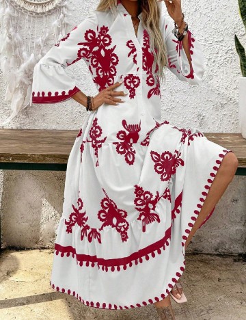 Rochie medie SHEIN, alb/rosu