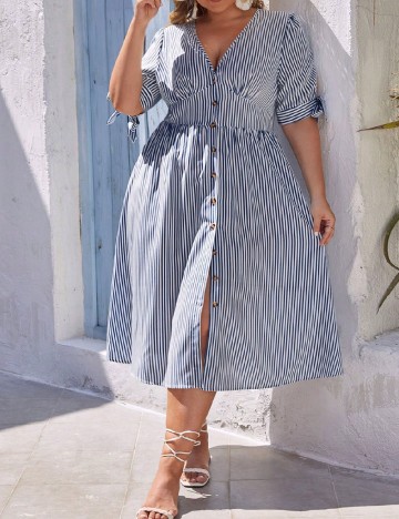 Rochie medie SHEIN CURVE, alb/albastru