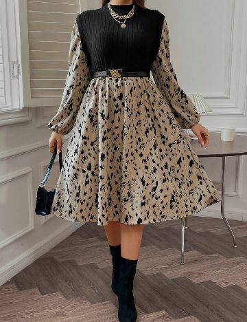 Rochie medie SHEIN CURVE, negru/crem