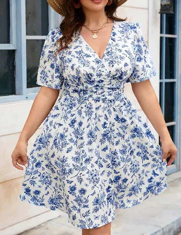 Rochie scurta SHEIN CURVE, alb/albastru