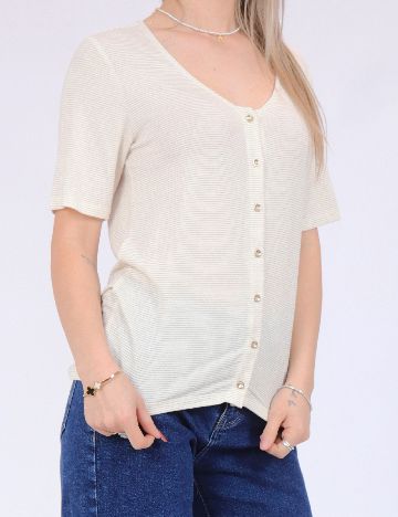 Tricou Pieces, crem