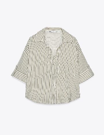Camasa Zara, alb/verde