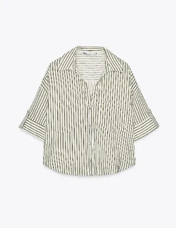 Camasa Zara, alb/verde