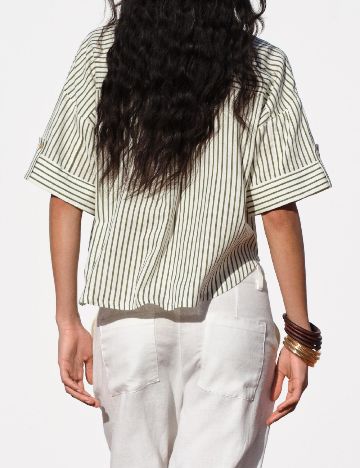 Camasa Zara, alb/verde
