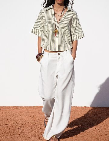 Camasa Zara, alb/verde
