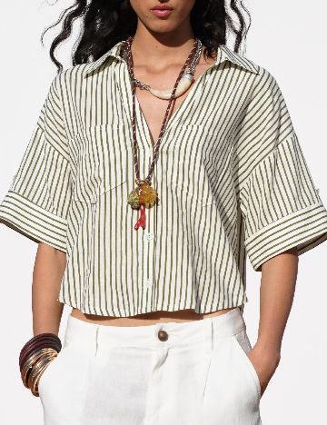Camasa Zara, alb/verde