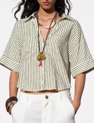 Camasa Zara, alb/verde