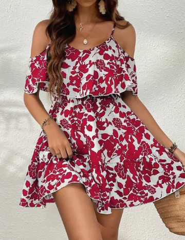 Rochie scurta SHEIN, alb/rosu