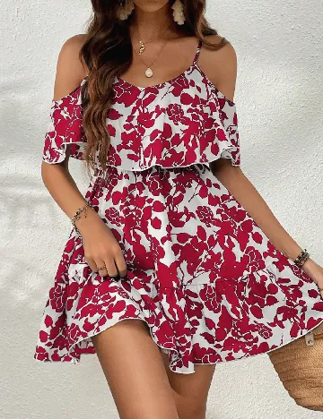 Rochie scurta SHEIN, alb/rosu