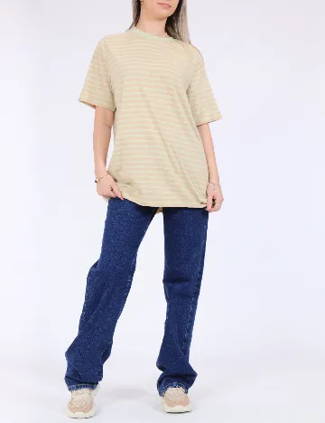 Tricou Pieces, crem/verde