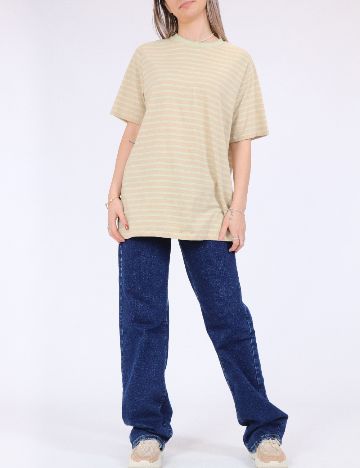 Tricou Pieces, crem/verde