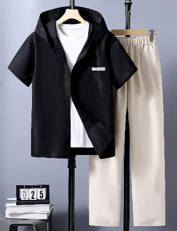 Compleu Shein Kids, negru/crem