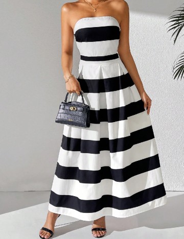 Rochie lunga SHEIN, alb/negru