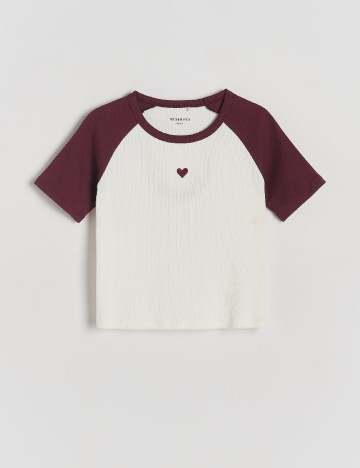 Tricou Reserved, alb/visiniu