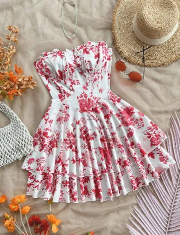 Rochie scurta SHEIN, alb/rosu