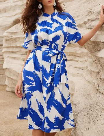 Rochie medie SHEIN, alb/albastru