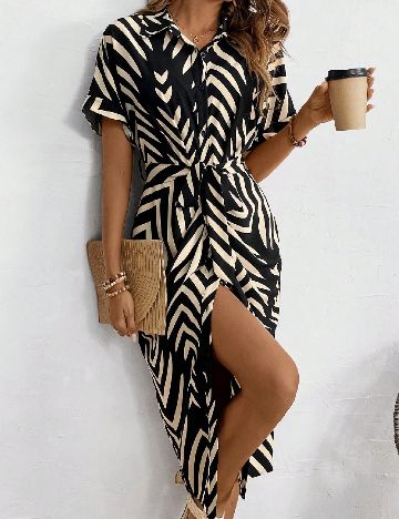Rochie lunga SHEIN, negru/crem