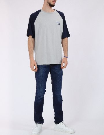 Tricou Jack&Jones, gri/bleumarin