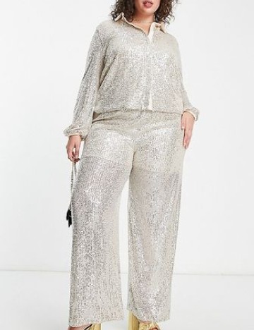 Camasa Flounce London Plus Size, crem
